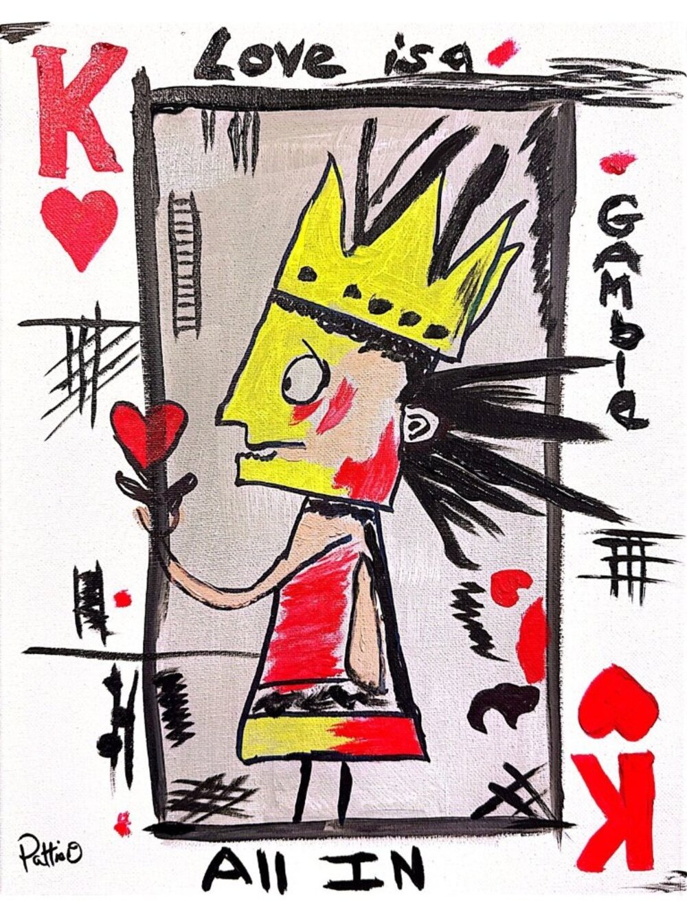 King of Hearts 14x11 Neo-Expressionism Art Painting Canvas Signed Home Decor